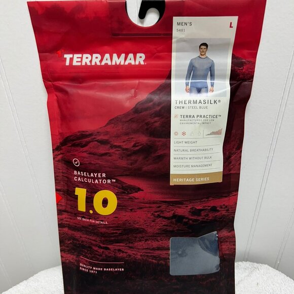 Terramar Men's Silk Filament Baselayer Crew Shirt- Steel Blue - Size Large - NEW - Picture 1 of 4